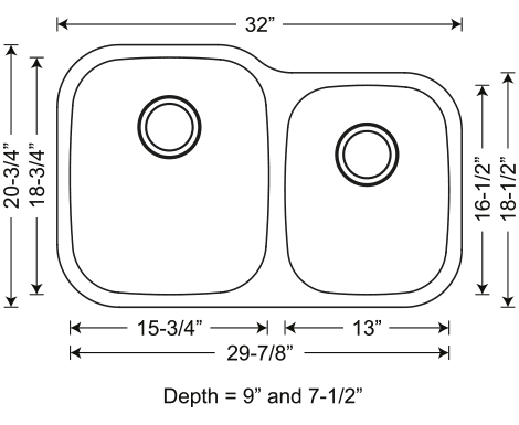 SIS-201-16 ORION – 1-3/4 Double bowl kitchen sink 16 gauge