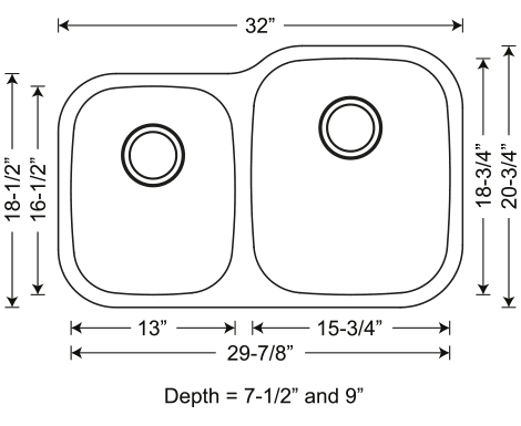 SIS-201R-16 ORION – 1-3/4 Double bowl kitchen sink reverse 16 gauge reverse