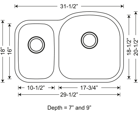 SIS-203R-16 HERCULES – 1-1/2 Double bowl kitchen sink reverse 16 gauge